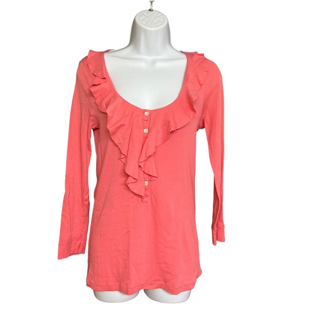 J Crew Thin Cotton Ruffle Front Pullover Pink Top Size M